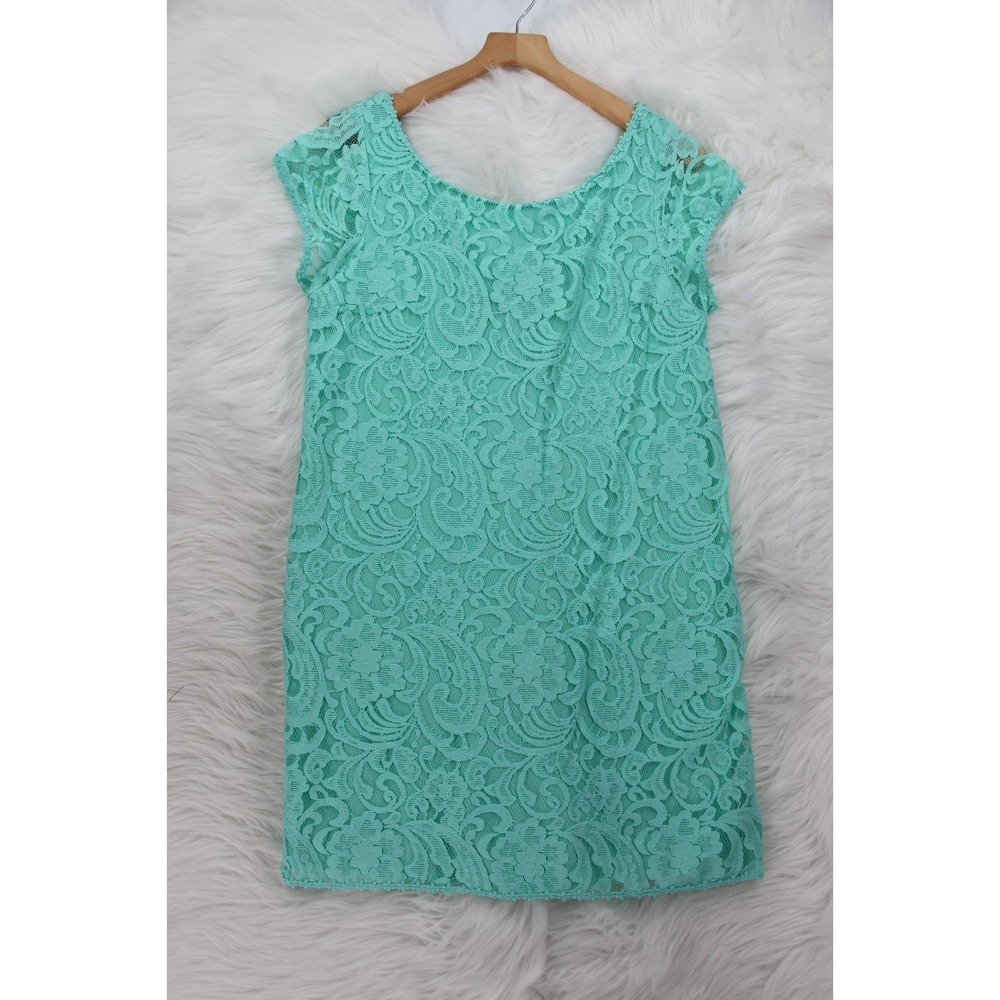 NWT Womens Tart Sleeveless Crochet Lace Green Shift Dress Sz Large L Boho